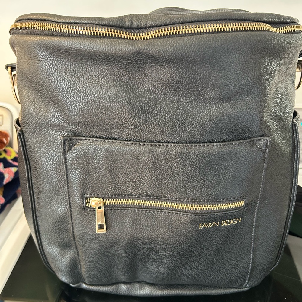 Fawn Design “The Original” Black Backpack with Gold Accents
